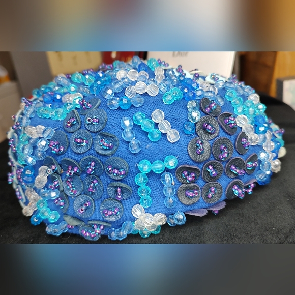 Christian Dior w COA vintage beaded HAT chapeaux BLUE 💙 excellent condition - Picture 7 of 11